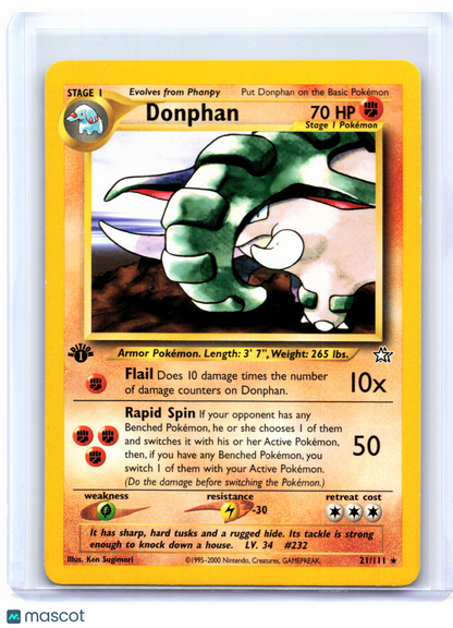 2000 Pokemon—Donphan #21/111 Neo Genesis—Rare Nonholo (1st Edition) [MP]