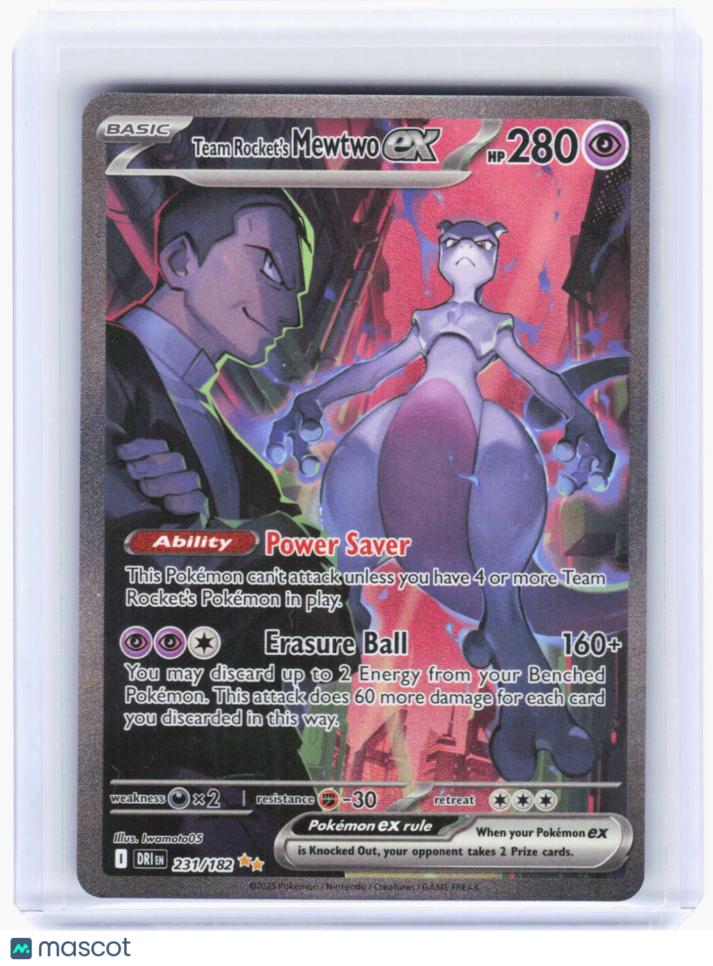 2025 Pokemon—Team Rocket's Mewtwo ex #231/182 Destined Rivals—SIR Holo