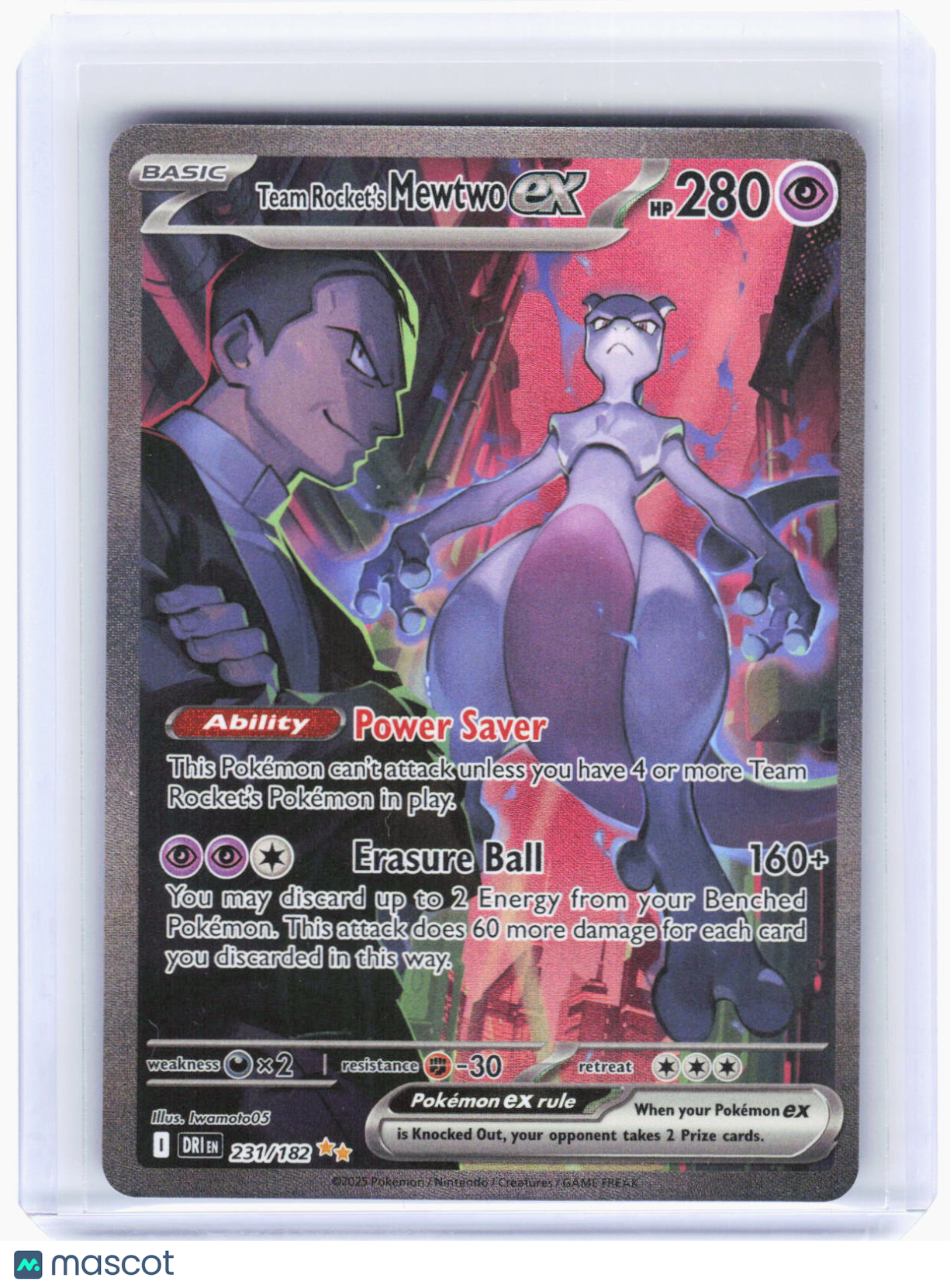 2025 Pokemon—Team Rocket's Mewtwo ex #231/182 Destined Rivals—SIR Holo