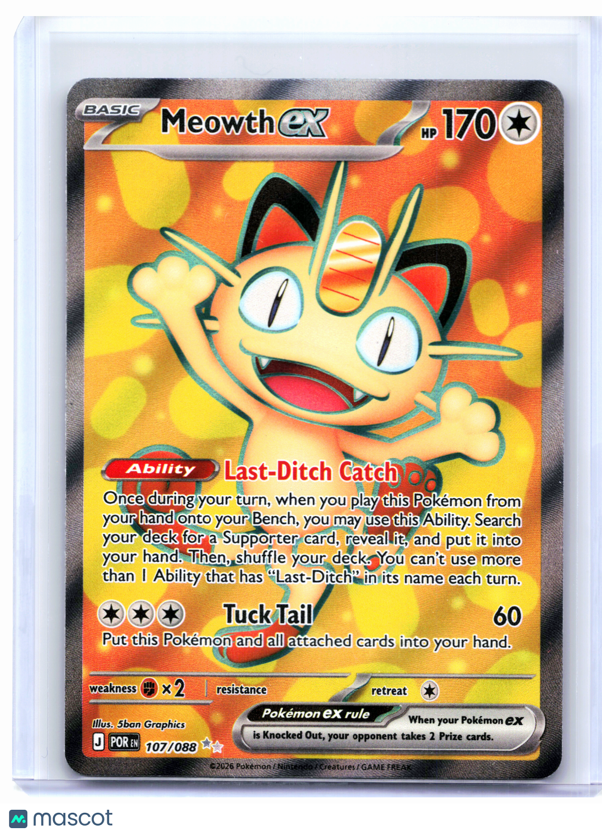 2026 Pokemon—Meowth ex #107/088 Perfect Order—Ultra Rare Holo