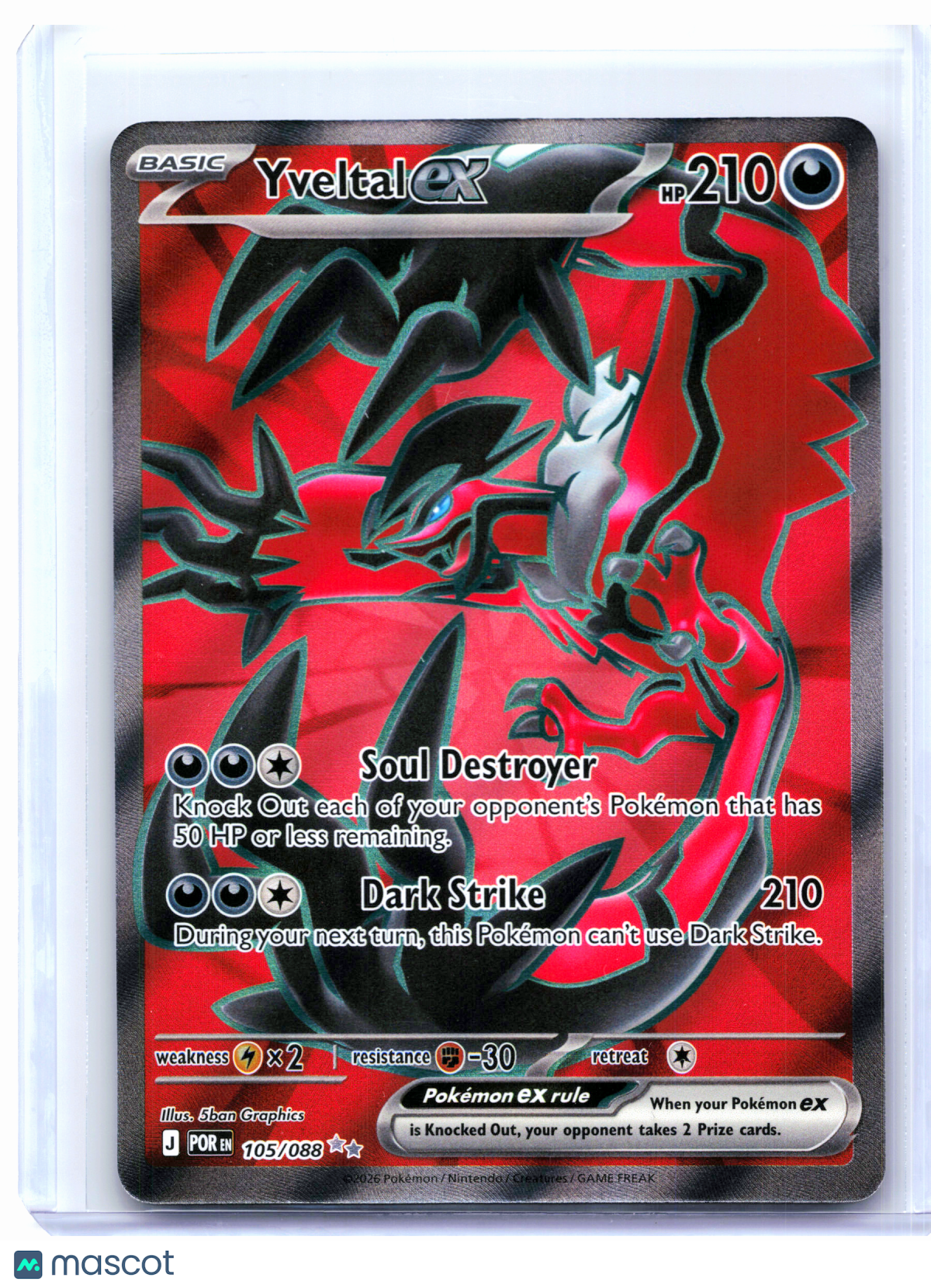 2026 Pokemon—Yveltal ex #105/088 Perfect Order—Ultra Rare Holo