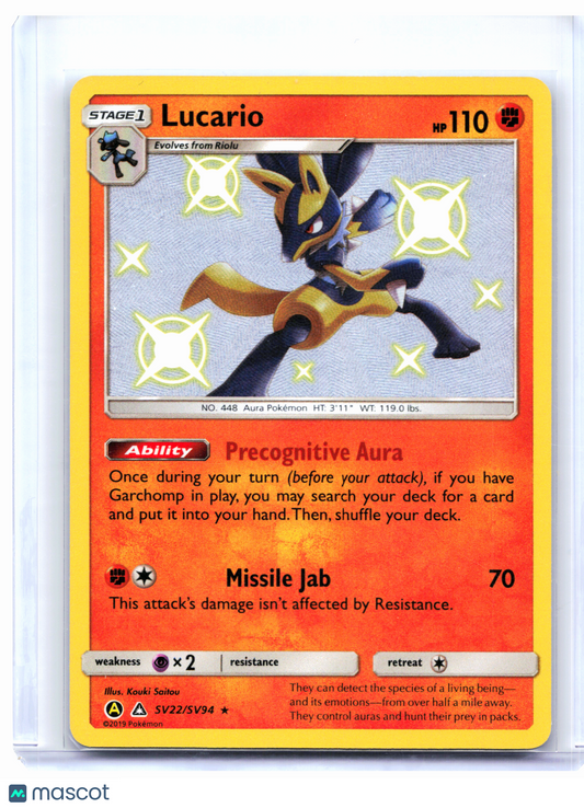 2019 Pokemon—Lucario #SV22/SV94 Hidden Fates: Shiny Vault—Shiny Holo Rare Holo