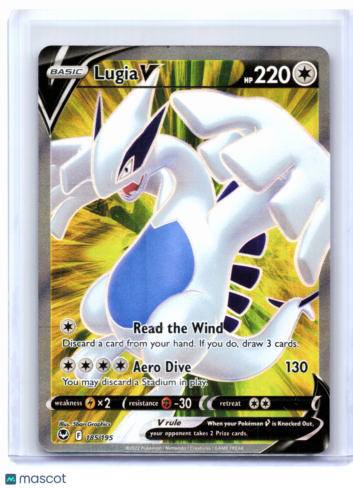 2022 Pokemon—Lugia V (Full Art) #185/195 Silver Tempest—Ultra Rare Holo [DMG]