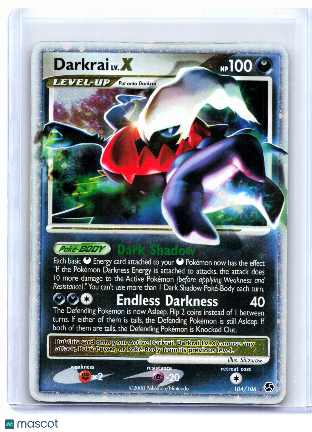 2008 Pokemon—Darkrai LV.X #104/106 Great Encounters—Ultra Rare Holo [Damaged]