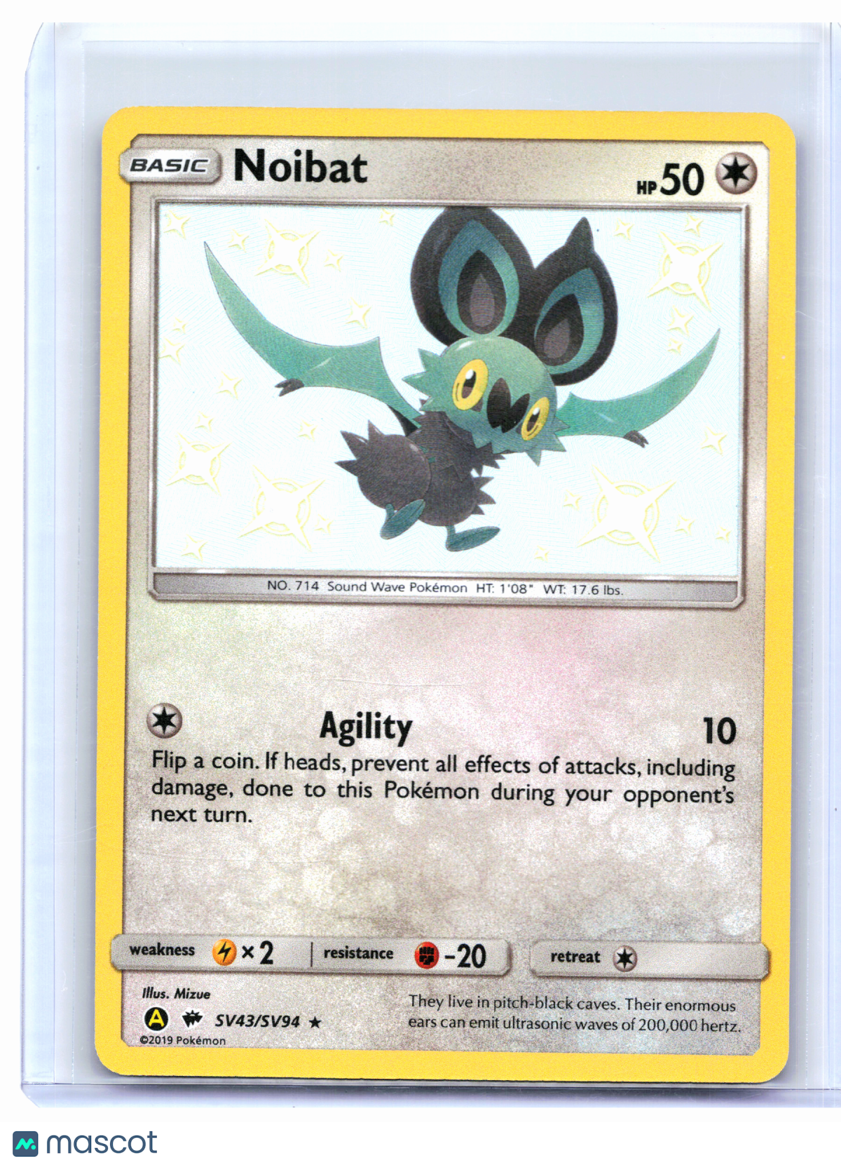 2019 Pokemon—Noibat #SV43/SV94 Hidden Fates: Shiny Vault—Shiny Holo Rare Holo