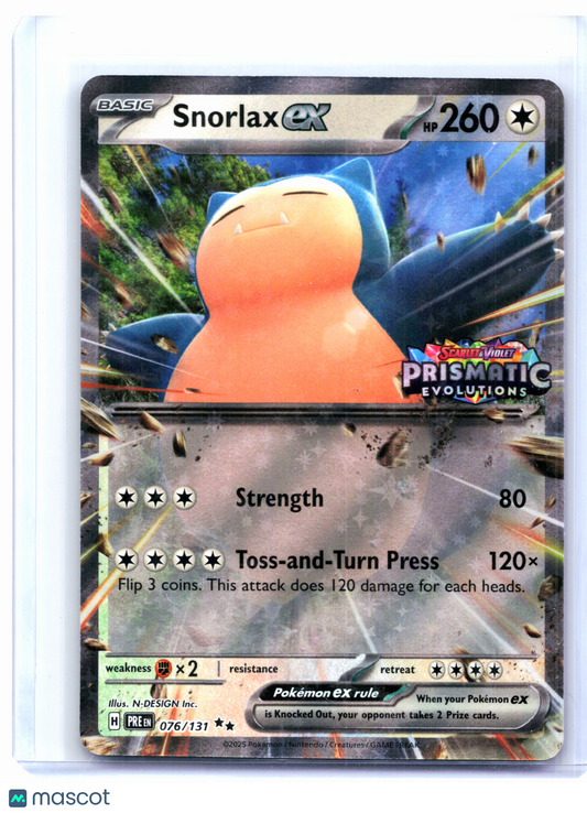 2025 Pokemon—Snorlax ex (Prismatic Evolution Stamped) #076 MCAP—Double Rare Holo