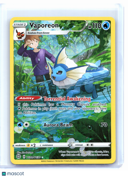 2022 Pokemon—Vaporeon #TG02/TG30 Brilliant Stars Trainer Gallery—Ultra Rare [LP]