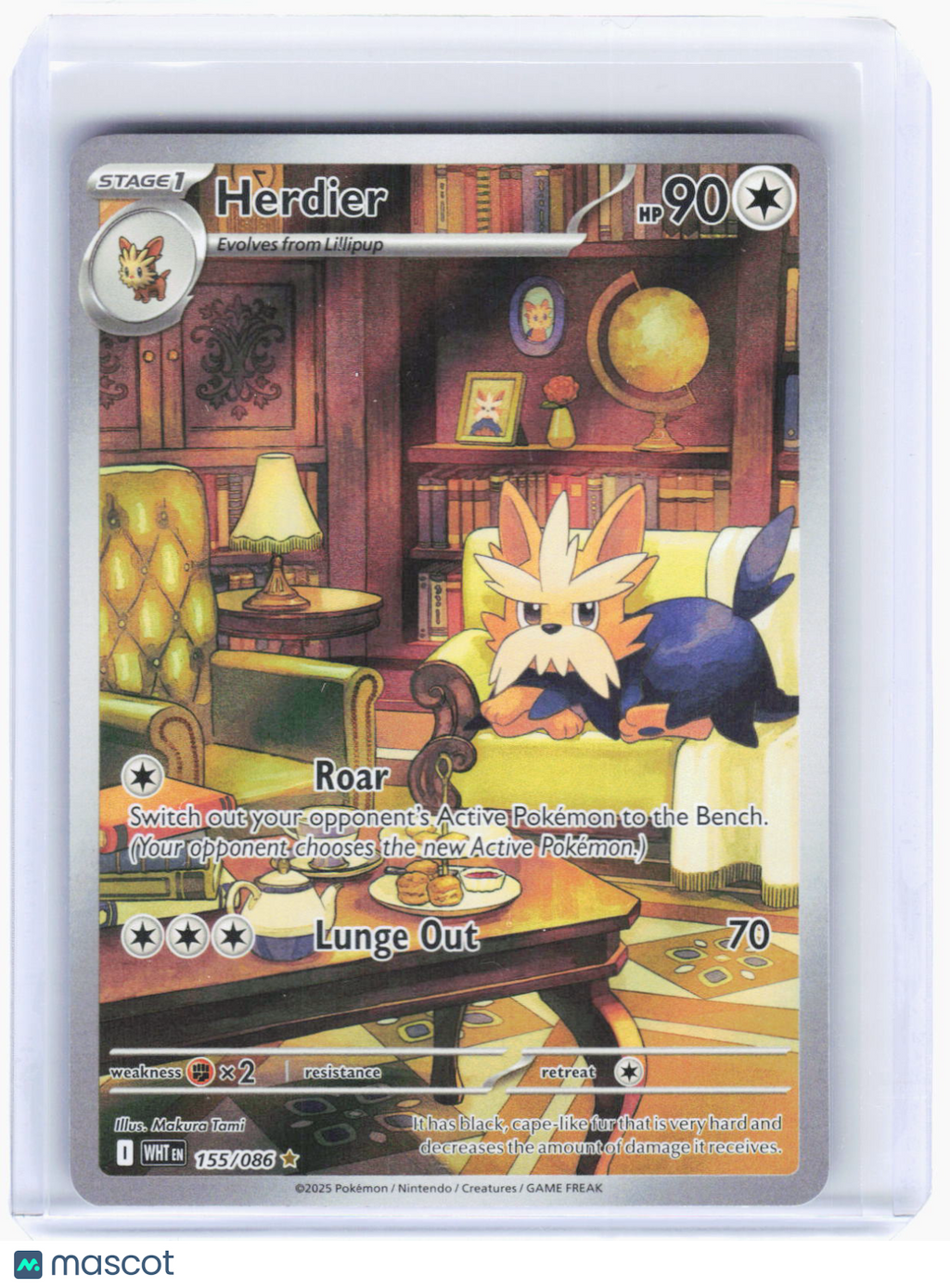 2025 Pokemon—Herdier #155/86 White Flare—Illustration Rare Foil