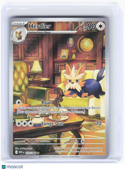 2025 Pokemon—Herdier #155/86 White Flare—Illustration Rare Foil