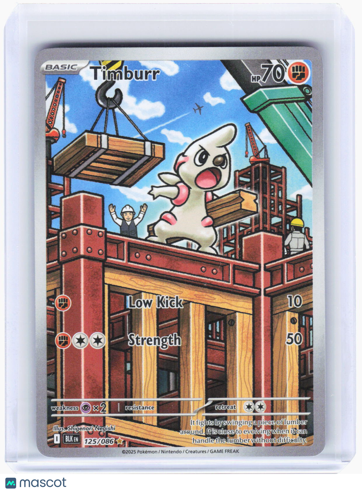 2025 Pokemon—Timburr #125/86 Black Bolt—Illustration Rare Foil