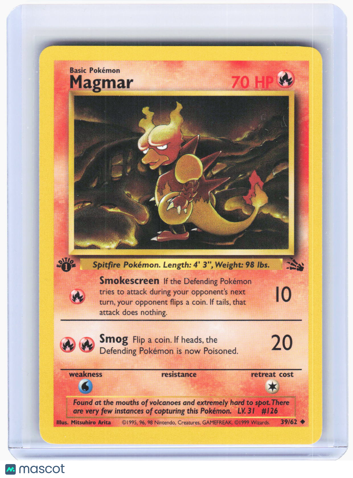 1999 Pokemon—Magmar #39/62 Fossil—Uncommon Non-Foil 1st Edition