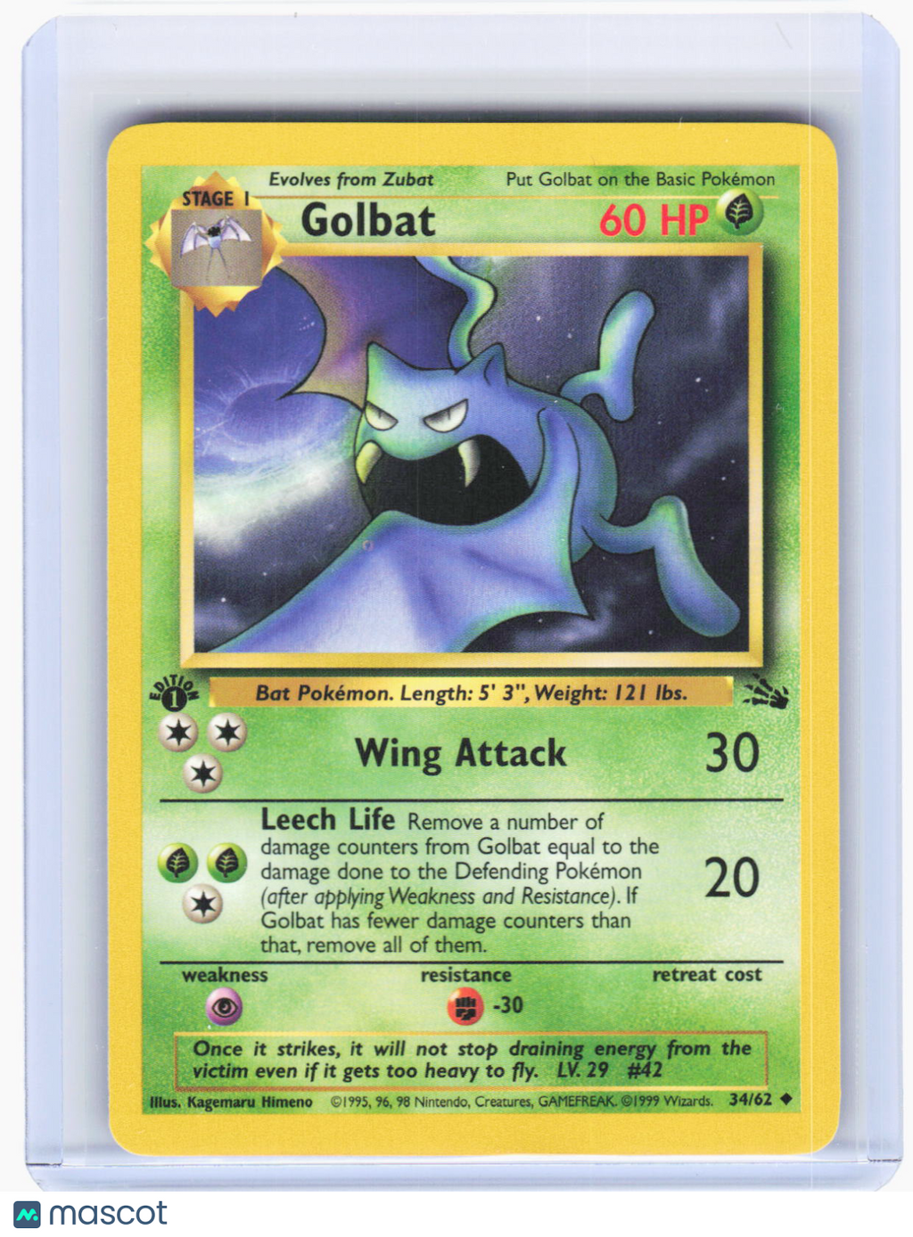 1999 Pokemon—Golbat #34/62 Fossil—Uncommon Non-Foil 1st Edition