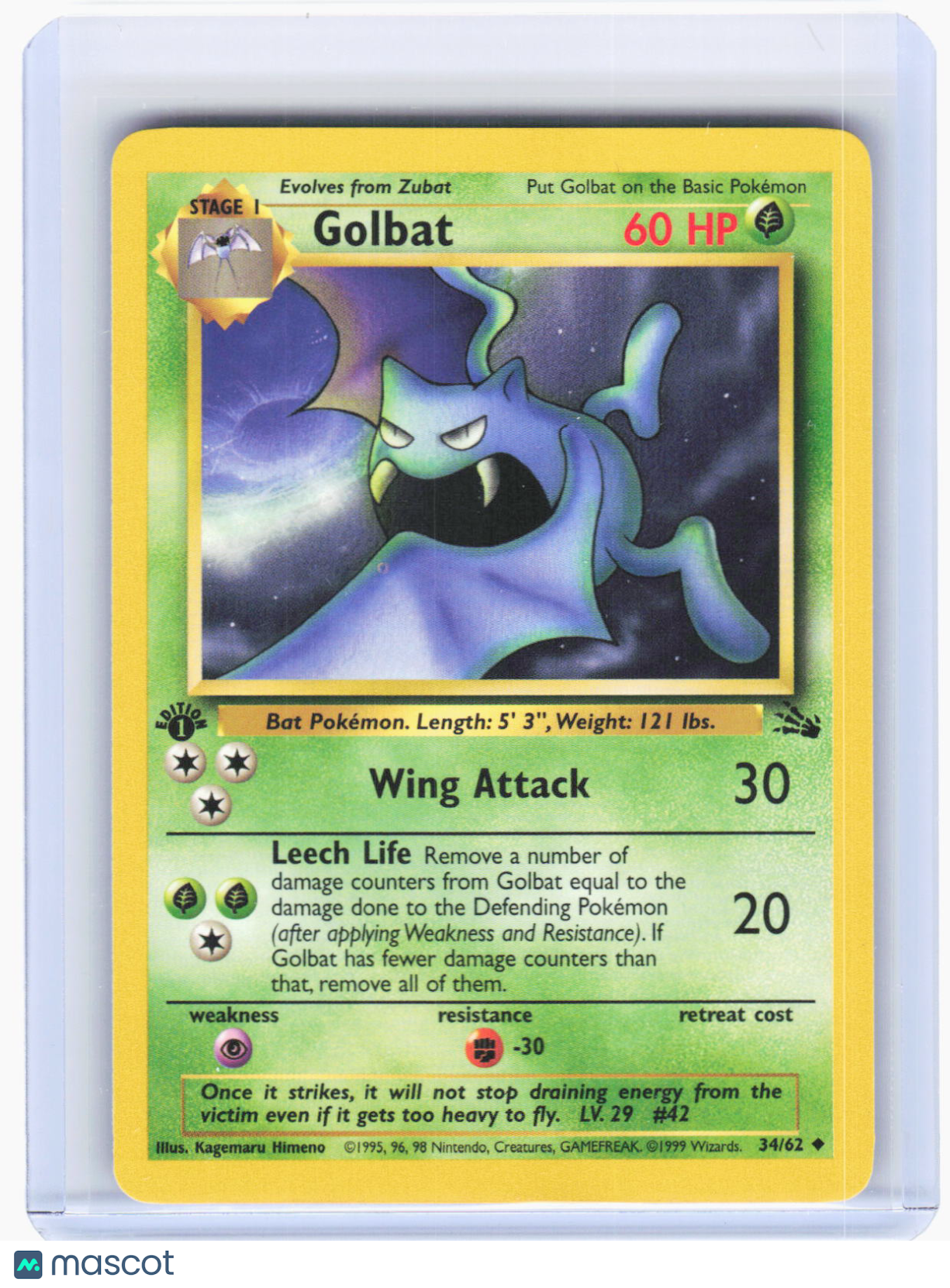 1999 Pokemon—Golbat #34/62 Fossil—Uncommon Non-Foil 1st Edition