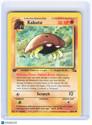 1999 Pokemon—Kabuto #50/62 Fossil—Common Non-Foil (Lightly Played) 1st Edition