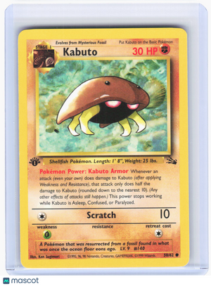 1999 Pokemon—Kabuto #50/62 Fossil—Common Non-Foil (Lightly Played) 1st Edition