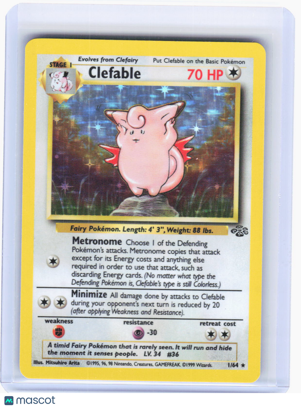 1999 Pokemon—Clefable #1/64 Jungle—Holo Rare Holo (Damaged)