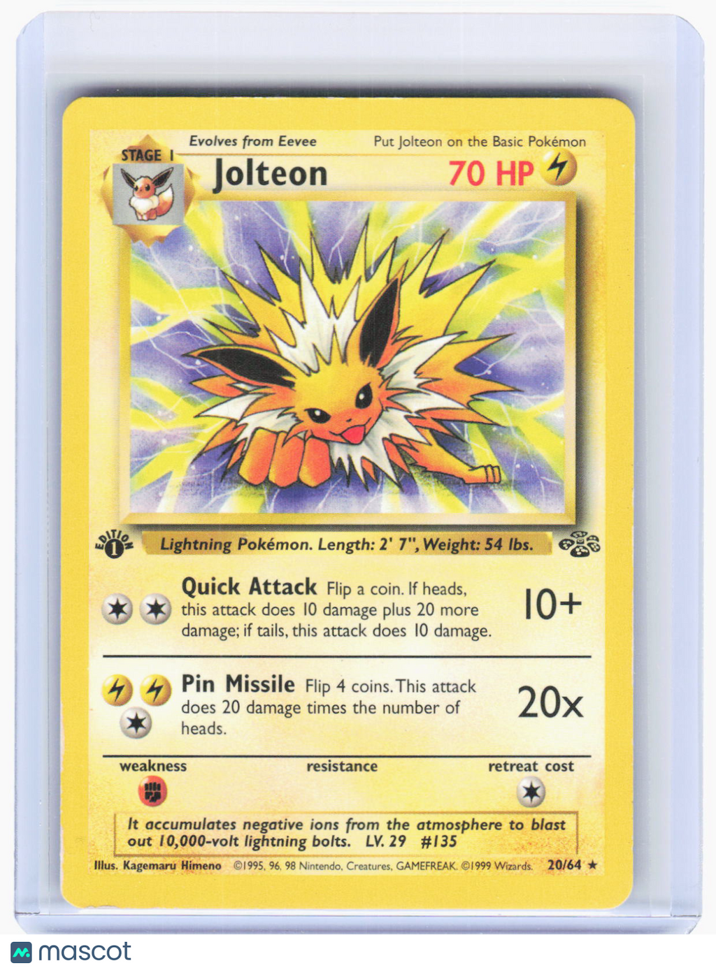 1999 Pokemon—Jolteon #20/64 Jungle—Rare Non-Foil (Heavily Played) 1st Edition