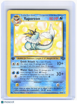 1999 Pokemon—Vaporeon #12/64 Jungle—Rare Non-Foil (Damaged) 1st Edition