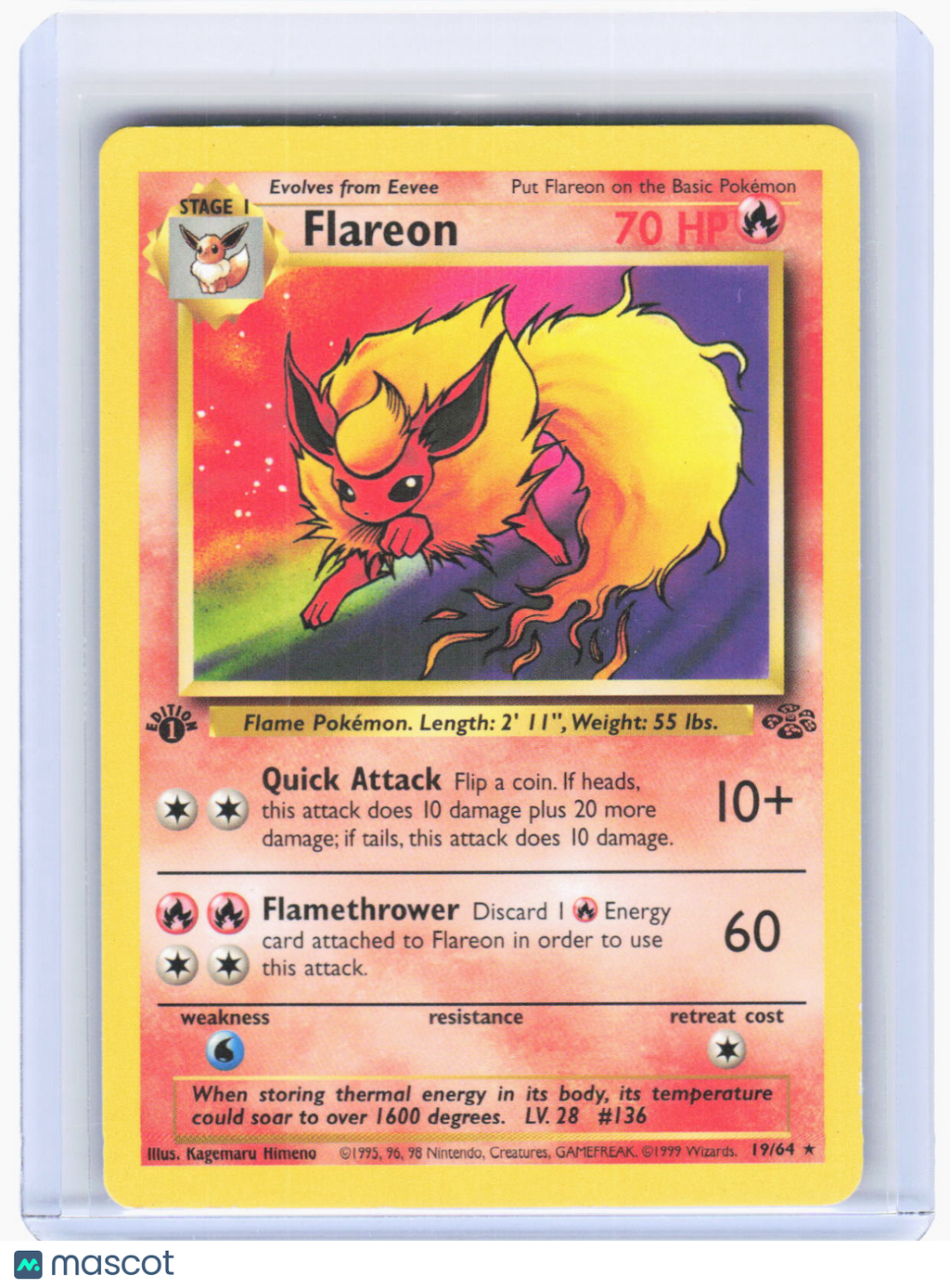 1999 Pokemon—Flareon #19/64 Jungle—Rare Non-Foil (Moderately Played) 1st Edition