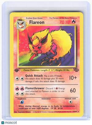 1999 Pokemon—Flareon #19/64 Jungle—Rare Non-Foil (Moderately Played) 1st Edition