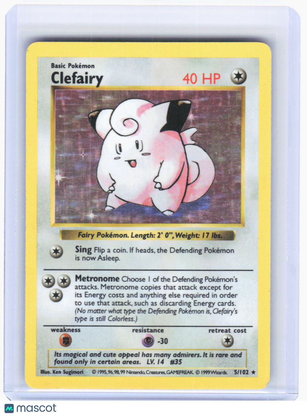1999 Pokemon—Clefairy #5/102 Base Set (Shadowless)—Holo Rare Holo (Damaged)