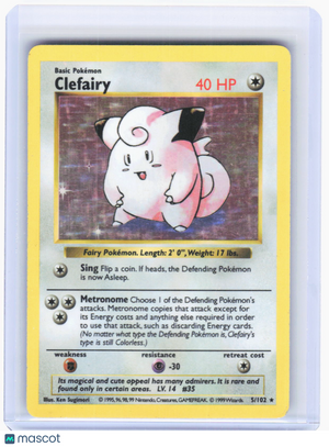 1999 Pokemon—Clefairy #5/102 Base Set (Shadowless)—Holo Rare Holo (Damaged)