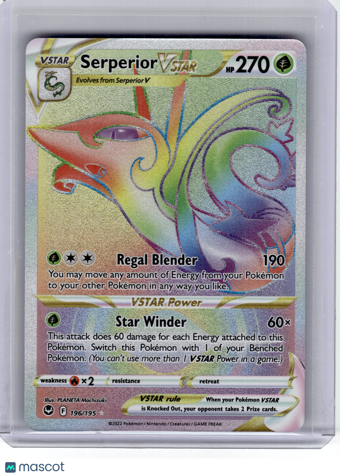 2022 Pokemon—Serperior VSTAR #196 Silver Tempest—Secret Rare Holo