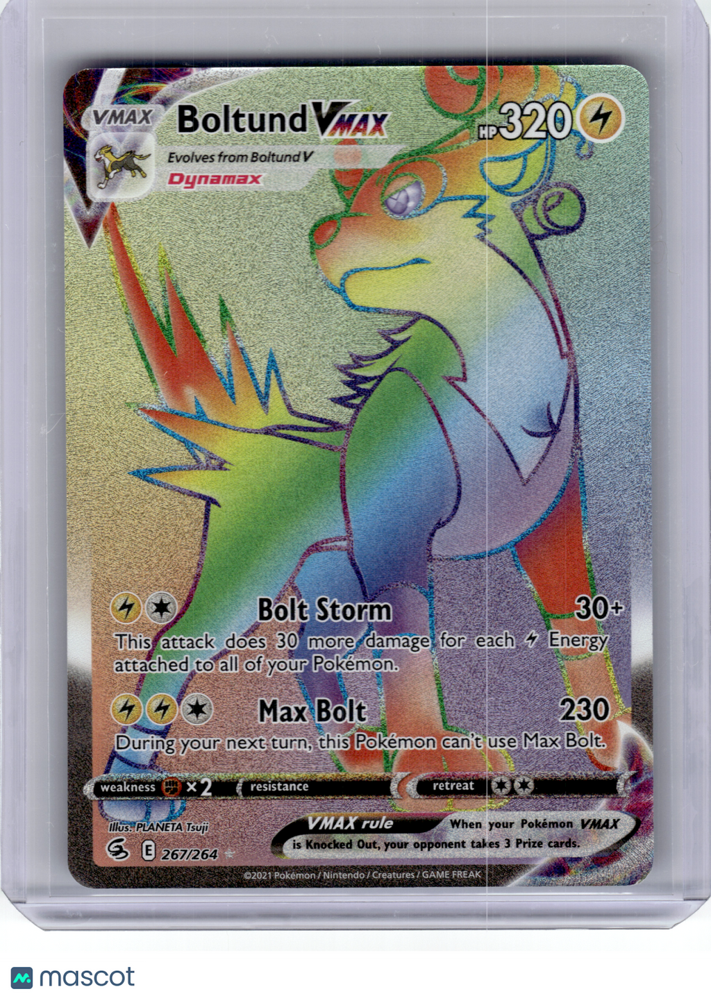 2022 Pokemon—Boltund VMAX #267 Fusion Strike—Secret Rare Holo