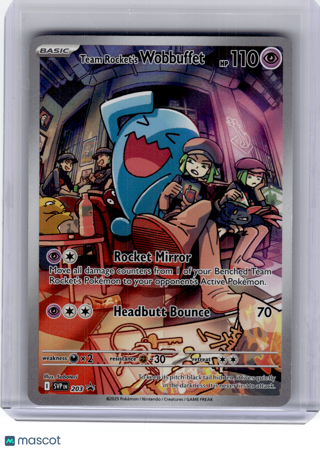 2025 Pokemon—Team Rocket's Wobbuffet #203 Scarlet & Violet—Black Star Promo Holo
