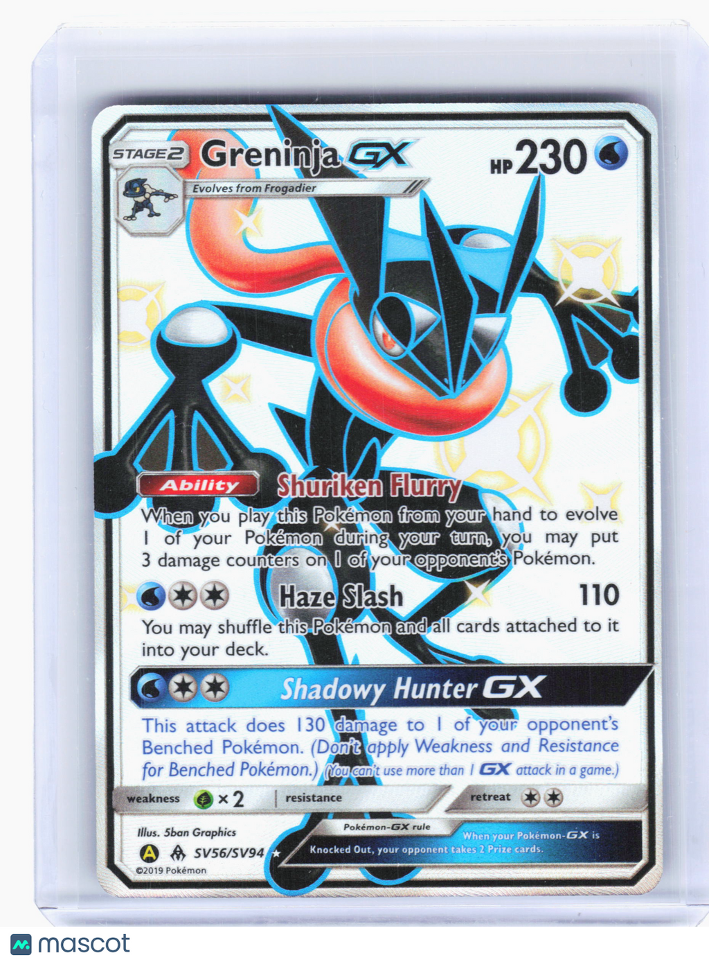 2019 Pokemon—Greninja GX #SV56 Hidden Fates: Shiny Vault—Shiny Holo Rare [LP]