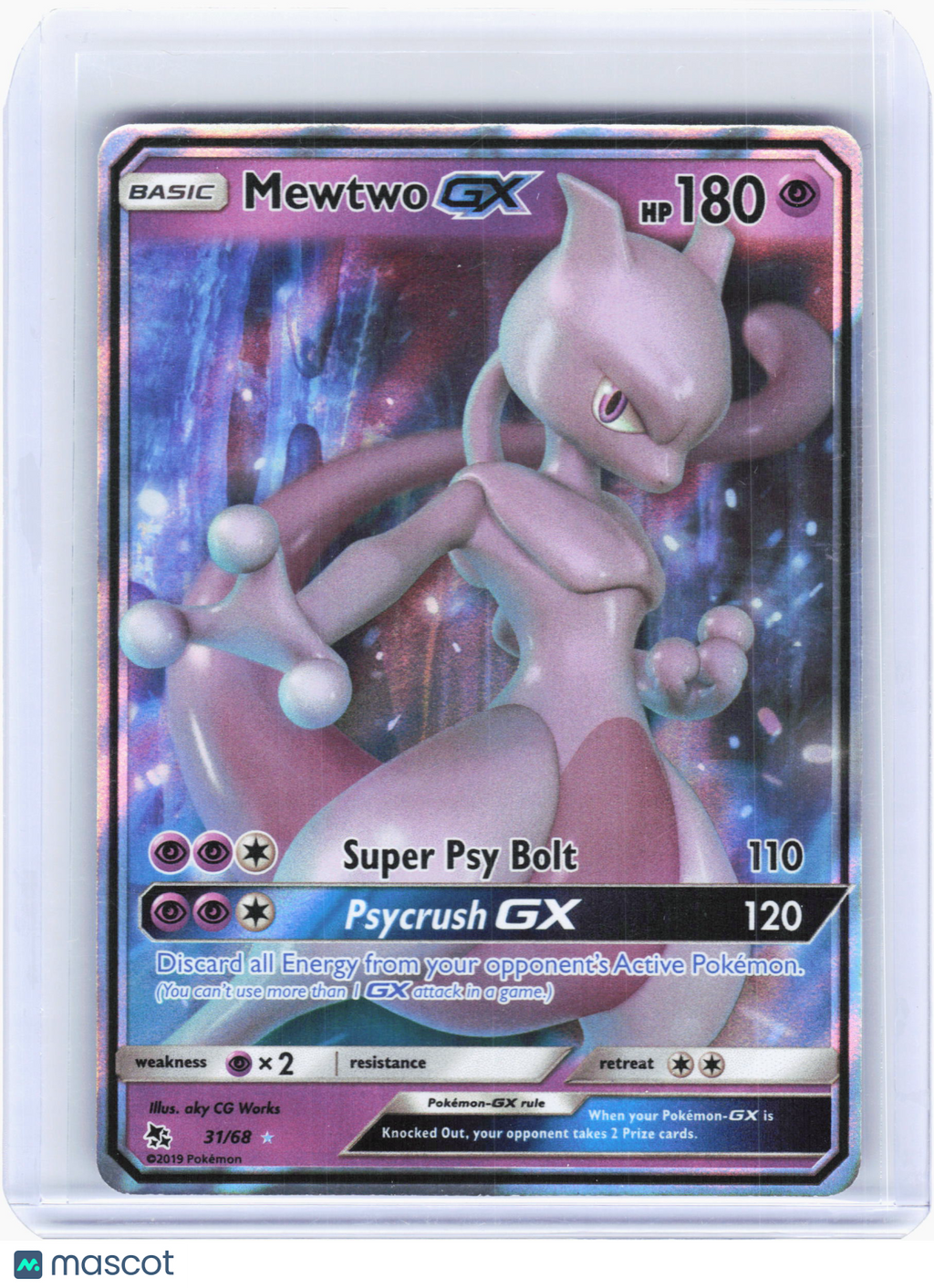2019 Pokemon—Mewtwo GX #31 Hidden Fates—Ultra Rare Holo