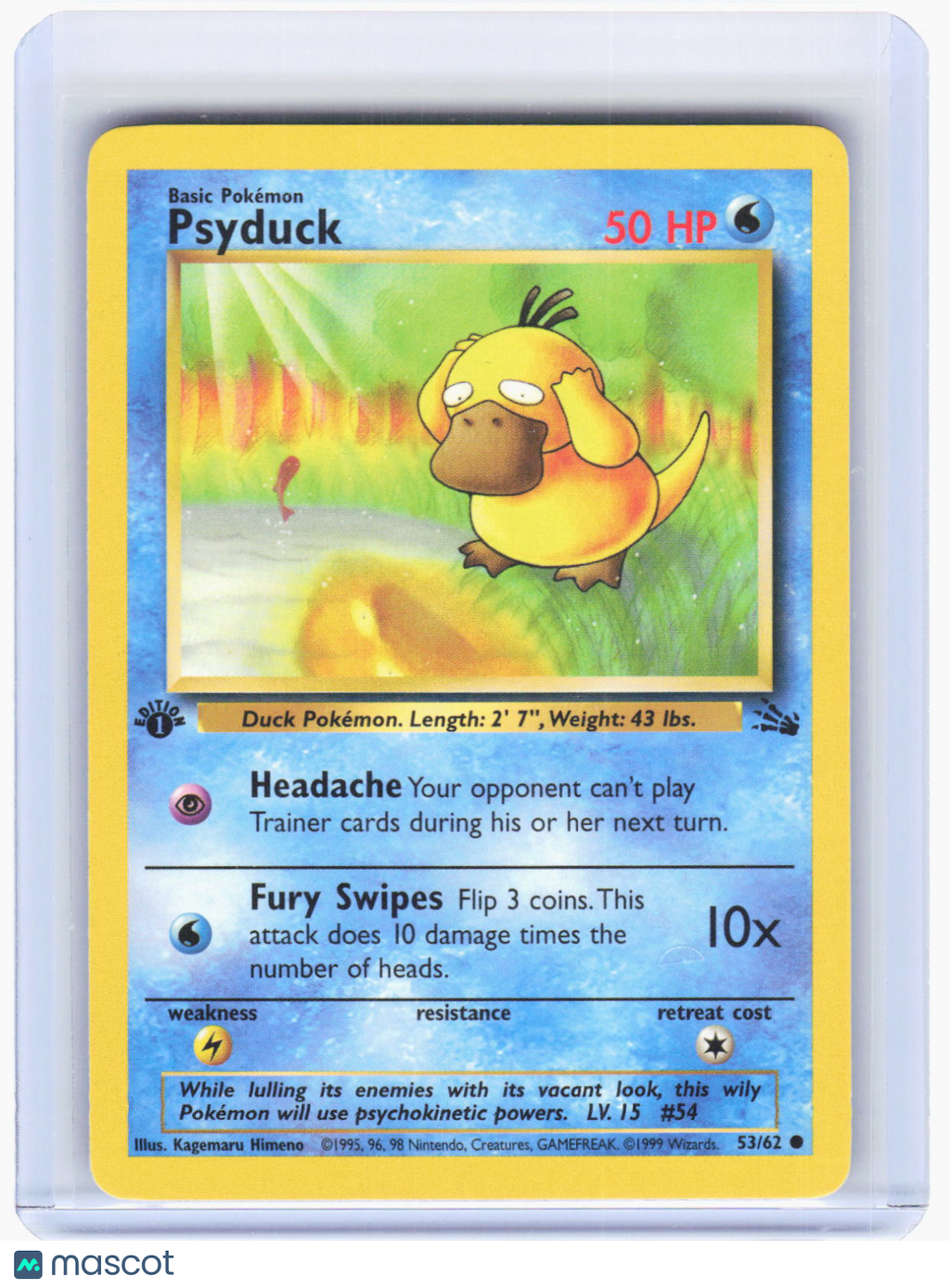 1999 Pokemon—Psyduck #53/62 Fossil—Common Non-Foil (Lightly Played) 1st Edition