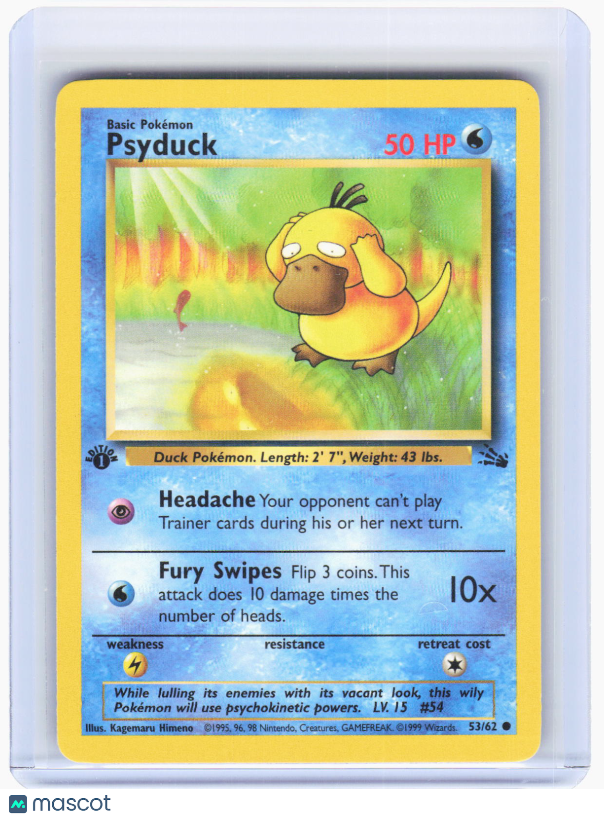 1999 Pokemon—Psyduck #53/62 Fossil—Common Non-Foil (Lightly Played) 1st Edition
