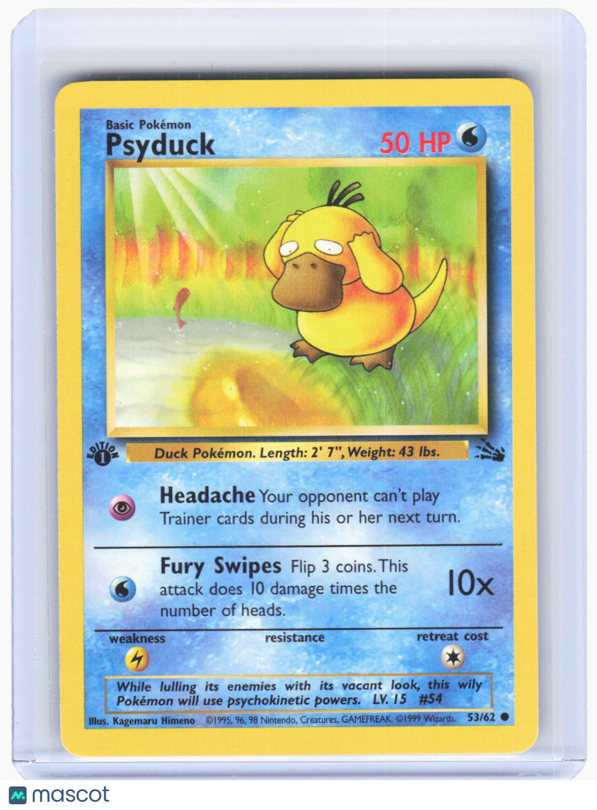 1999 Pokemon—Psyduck #53/62 Fossil—Common Non-Foil (Lightly Played) 1st Edition
