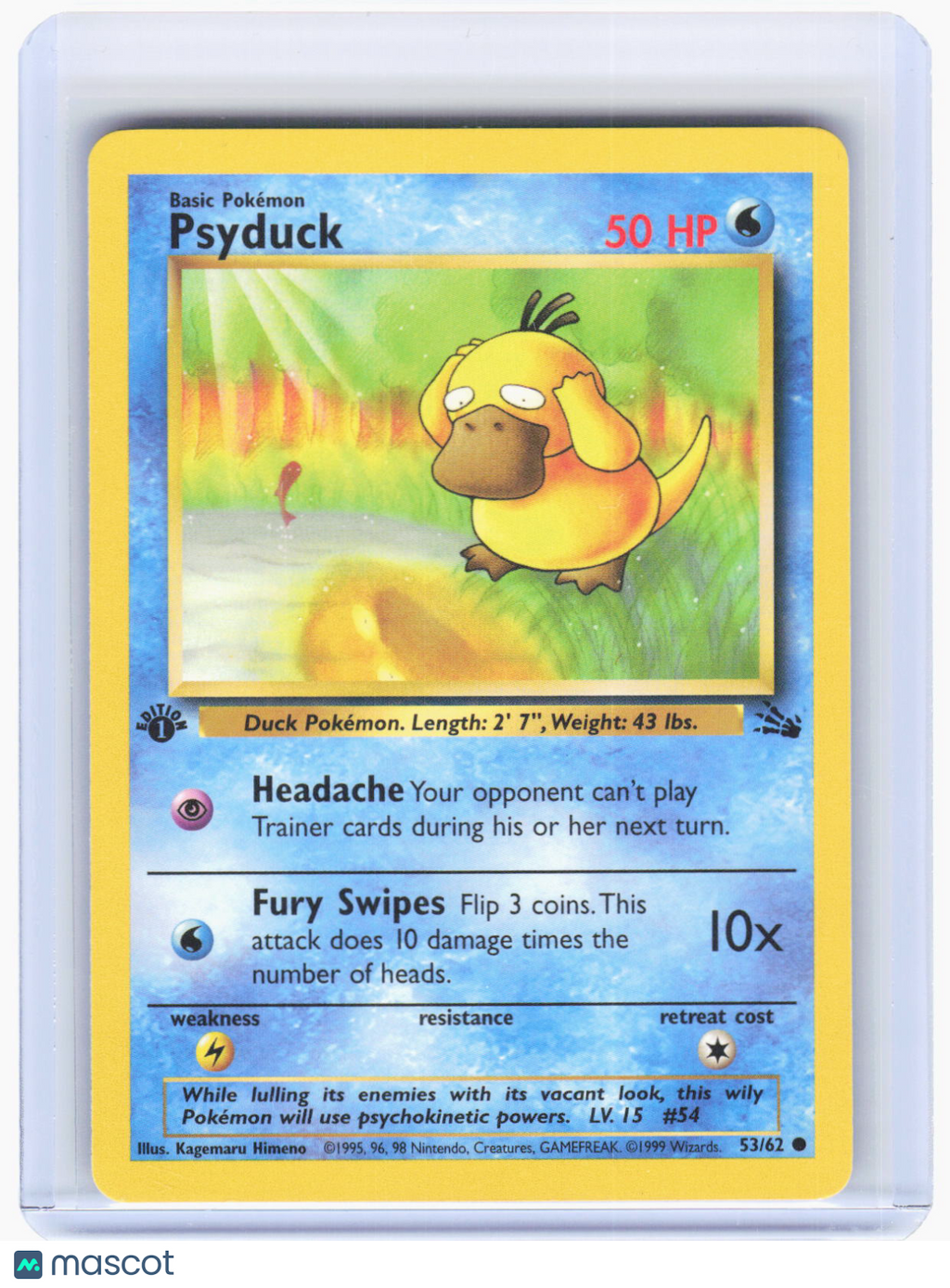 1999 Pokemon—Psyduck #53/62 Fossil—Common Non-Foil (Lightly Played) 1st Edition