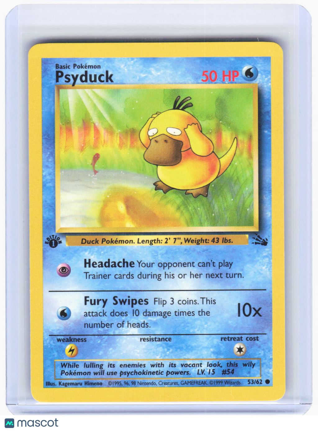 1999 Pokemon—Psyduck #53/62 Fossil—Common Non-Foil (Lightly Played) 1st Edition