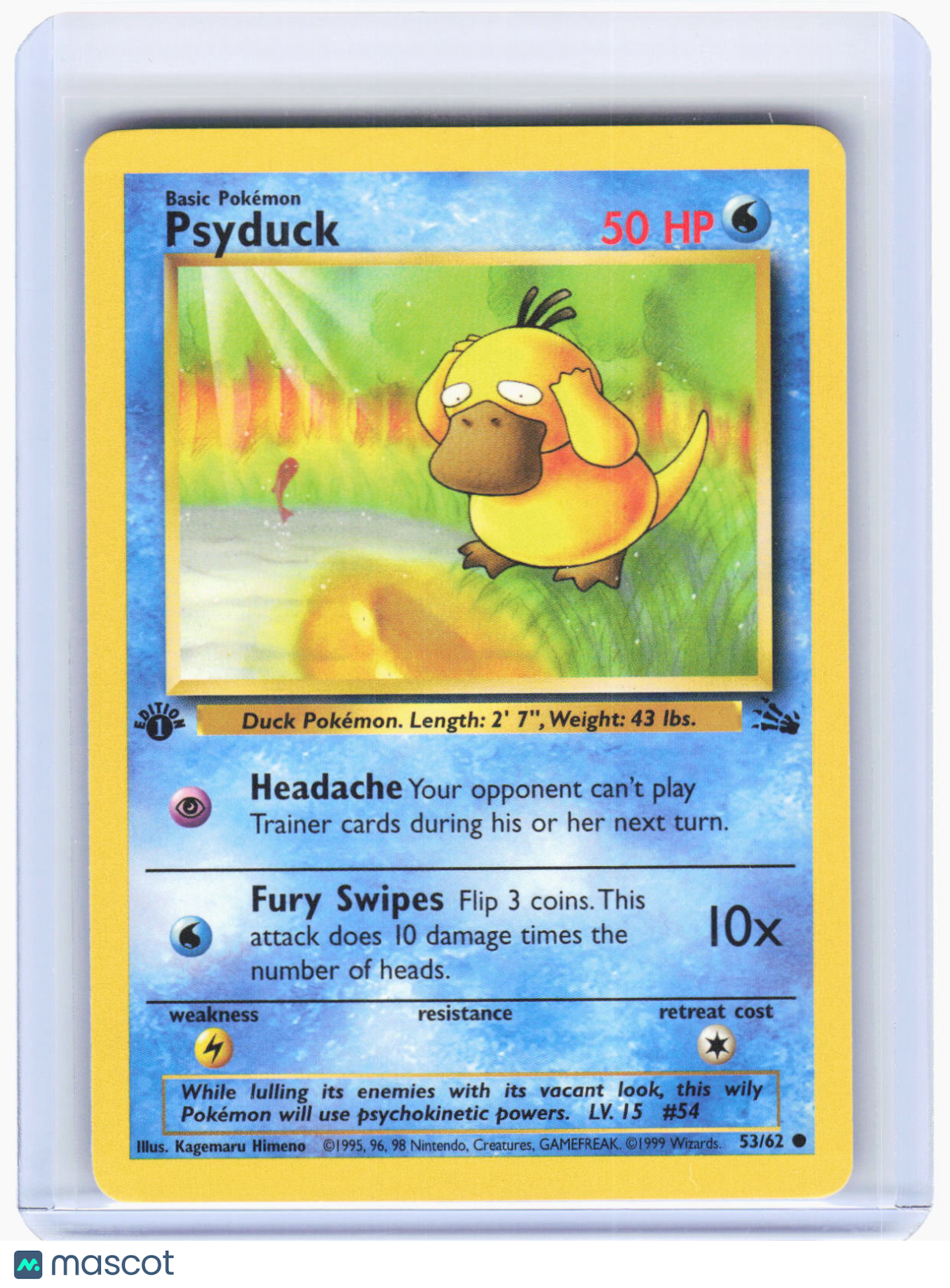1999 Pokemon—Psyduck #53/62 Fossil—Common Non-Foil (Lightly Played) 1st Edition