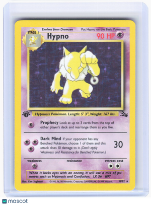 1999 Pokemon—Hypno #8/62 Fossil—Holo Rare (Damaged) 1st Edition