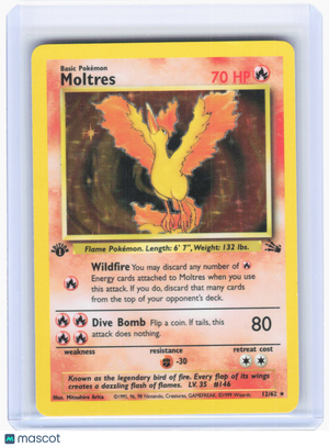 1999 Pokemon—Moltres #12/62 Fossil—Holo Rare Holo (Damaged) 1st Edition