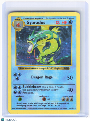 1999 Pokemon—Gyarados #6/102 Base Set (Shadowless)—Holo Rare (Damaged)