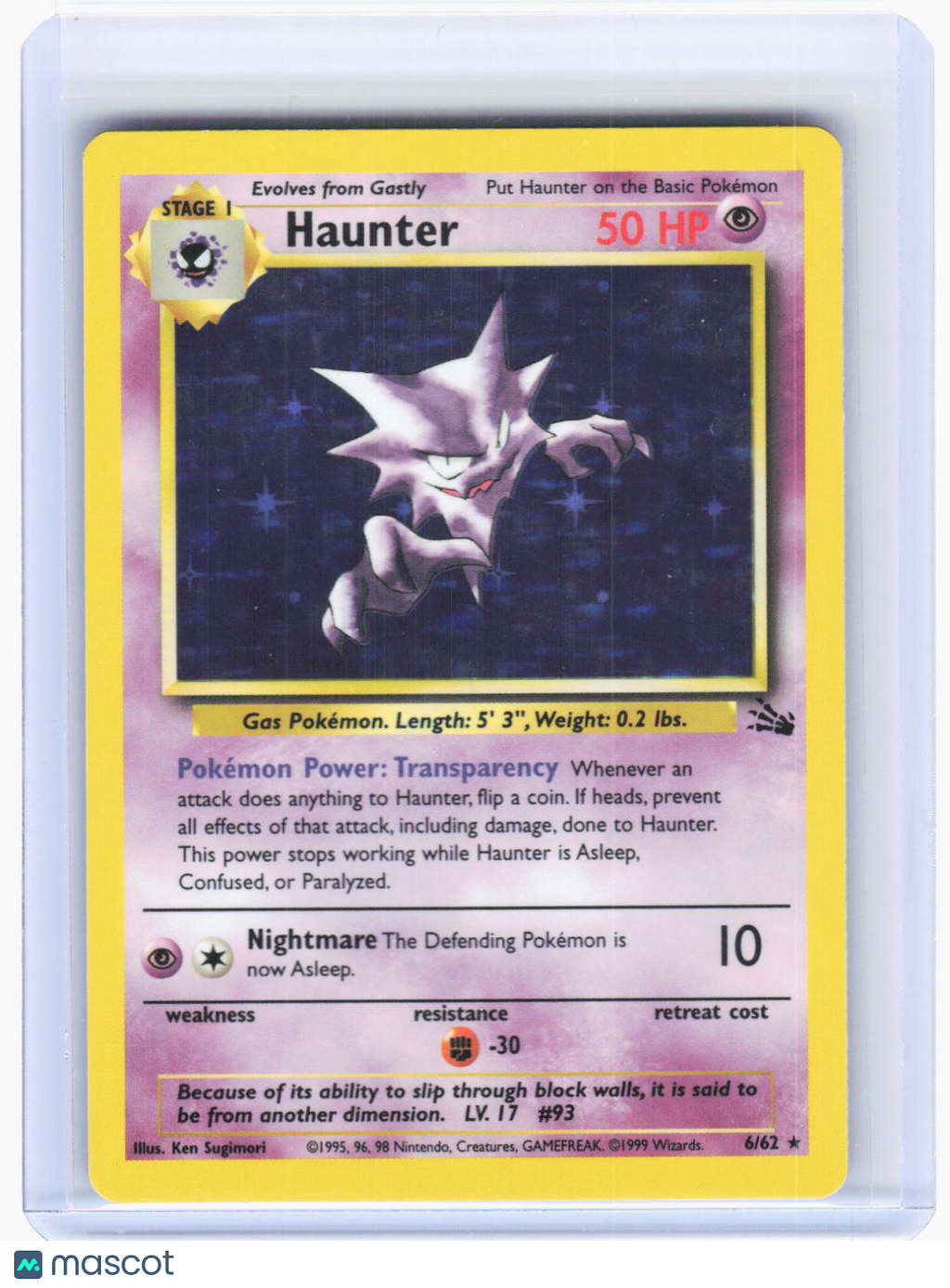 1999 Pokemon—Haunter #6/62 Fossil—Holo Rare Holo (Lightly Played)