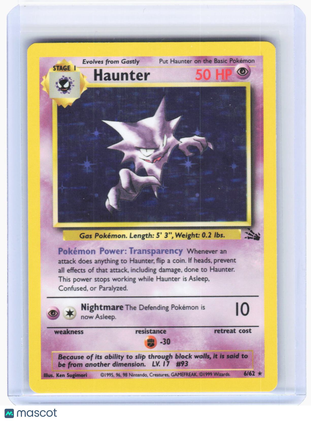 1999 Pokemon—Haunter #6/62 Fossil—Holo Rare Holo (Lightly Played)
