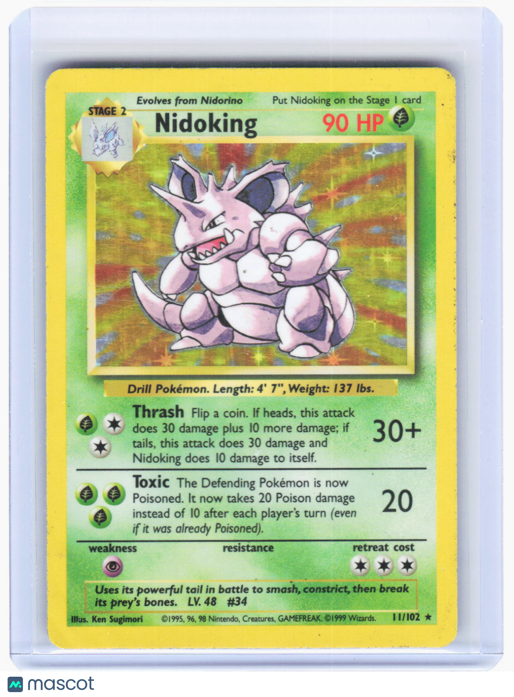 1999 Pokemon—Nidoking #11/102 Base Set—Holo Rare Holo (Damaged)