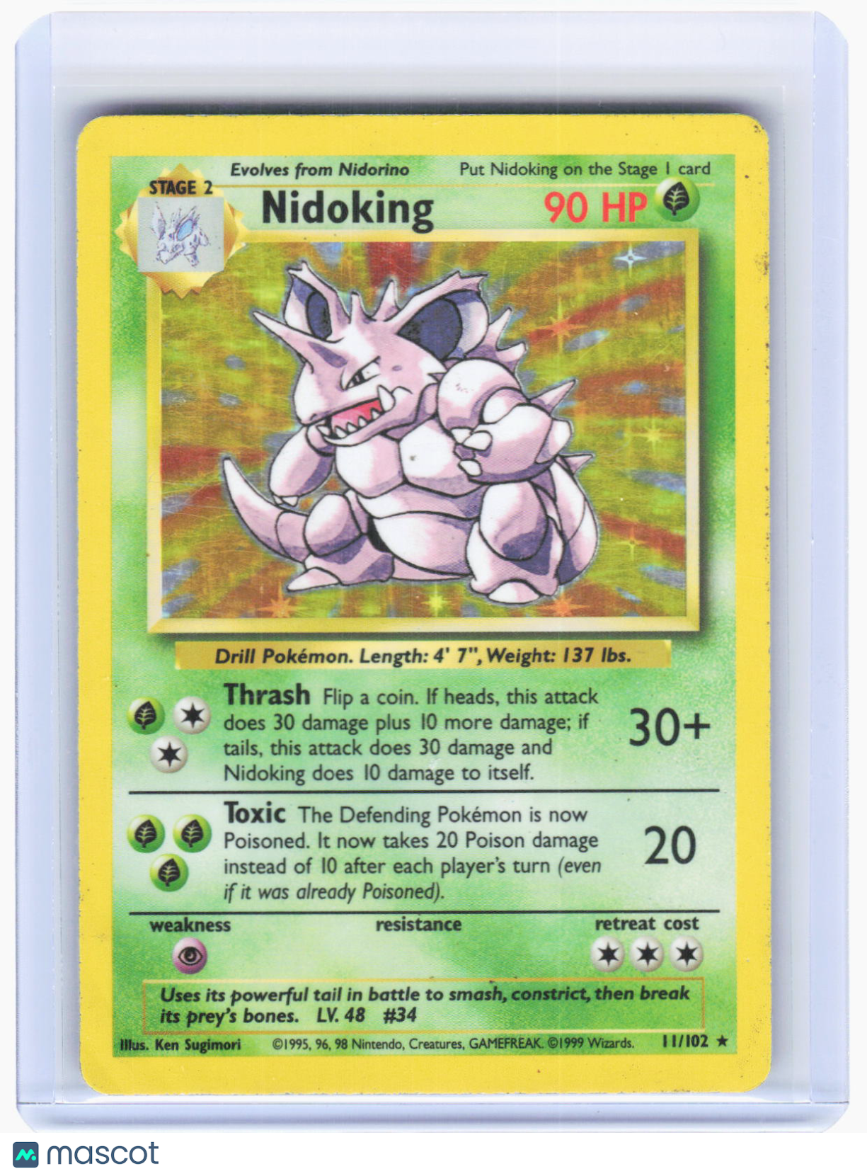 1999 Pokemon—Nidoking #11/102 Base Set—Holo Rare Holo (Damaged)
