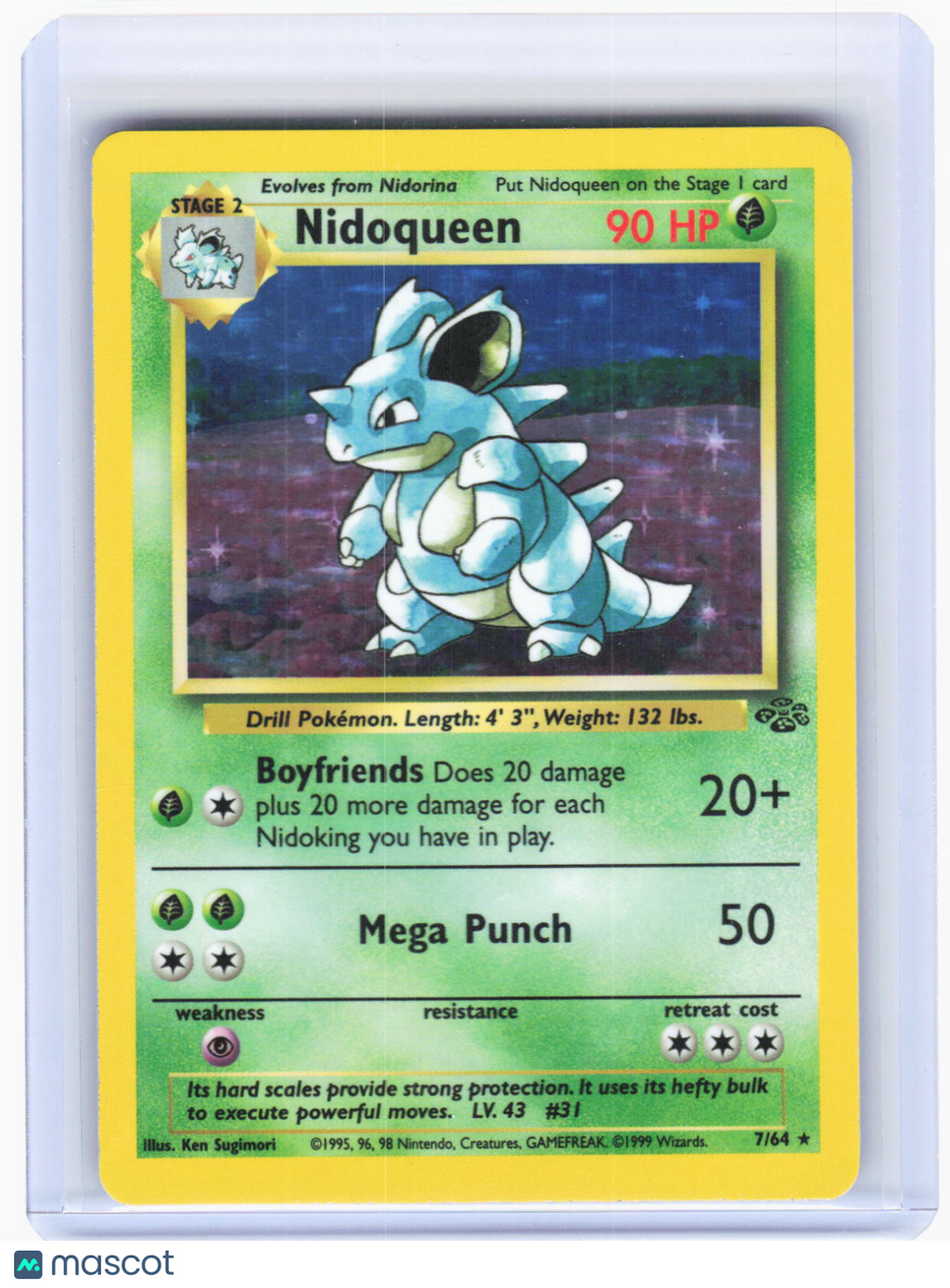 1999 Pokemon—Nidoqueen #7/64 Jungle—Holo Rare Holo (Modeately Played)