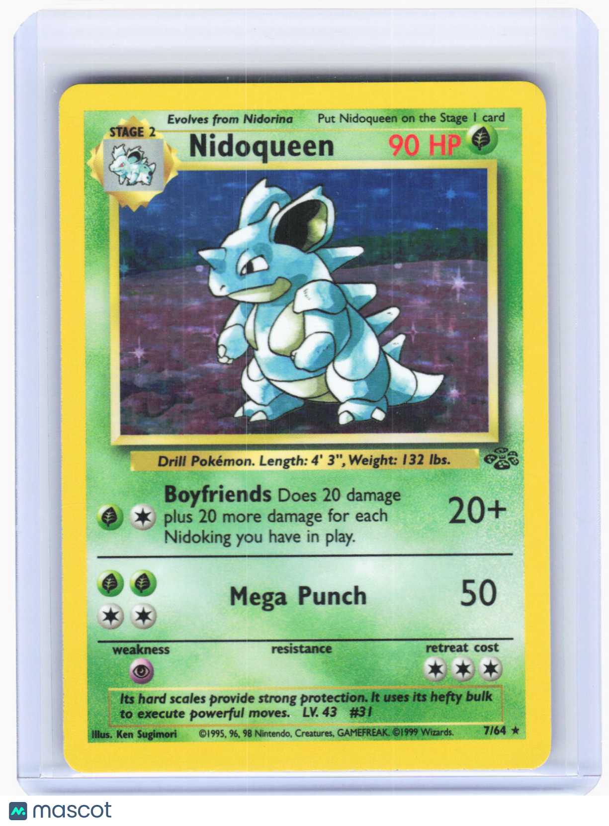 1999 Pokemon—Nidoqueen #7/64 Jungle—Holo Rare Holo (Modeately Played)