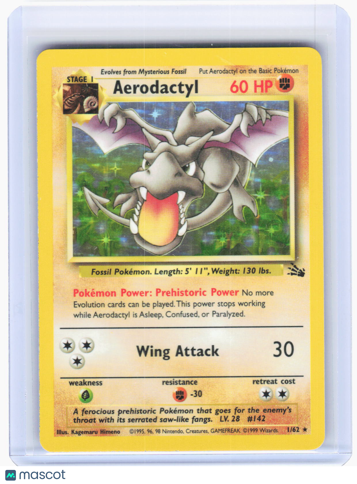 1999 Pokemon—Aerodactyl #1/62 Fossil—Holo Rare Holo (Lightly Played)