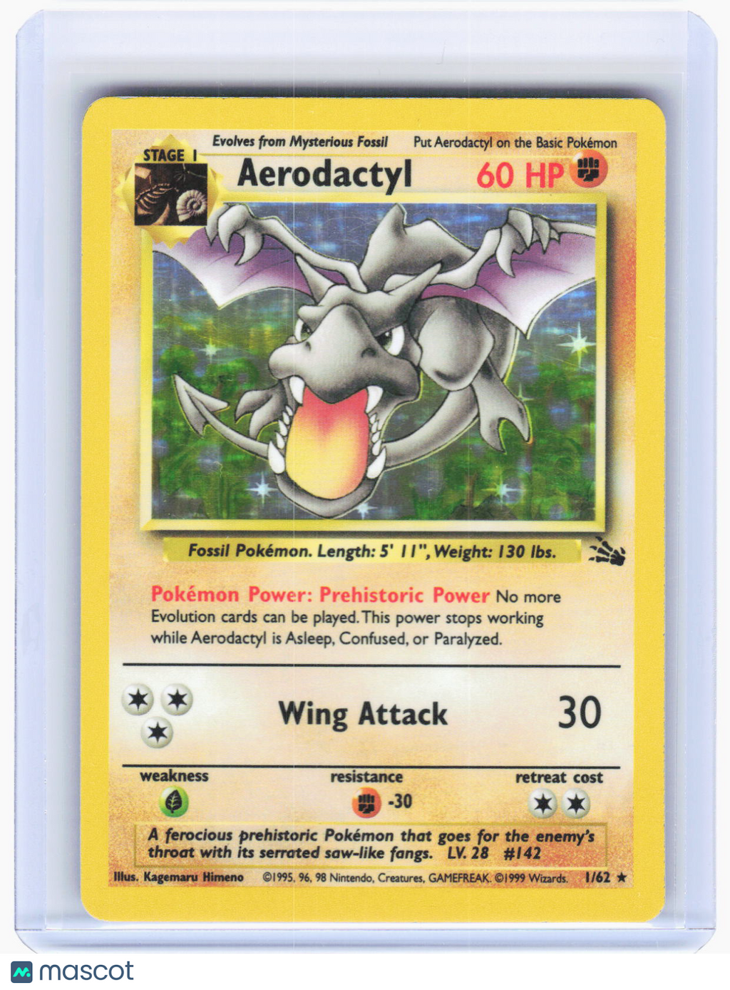 1999 Pokemon—Aerodactyl #1/62 Fossil—Holo Rare Holo (Lightly Played)