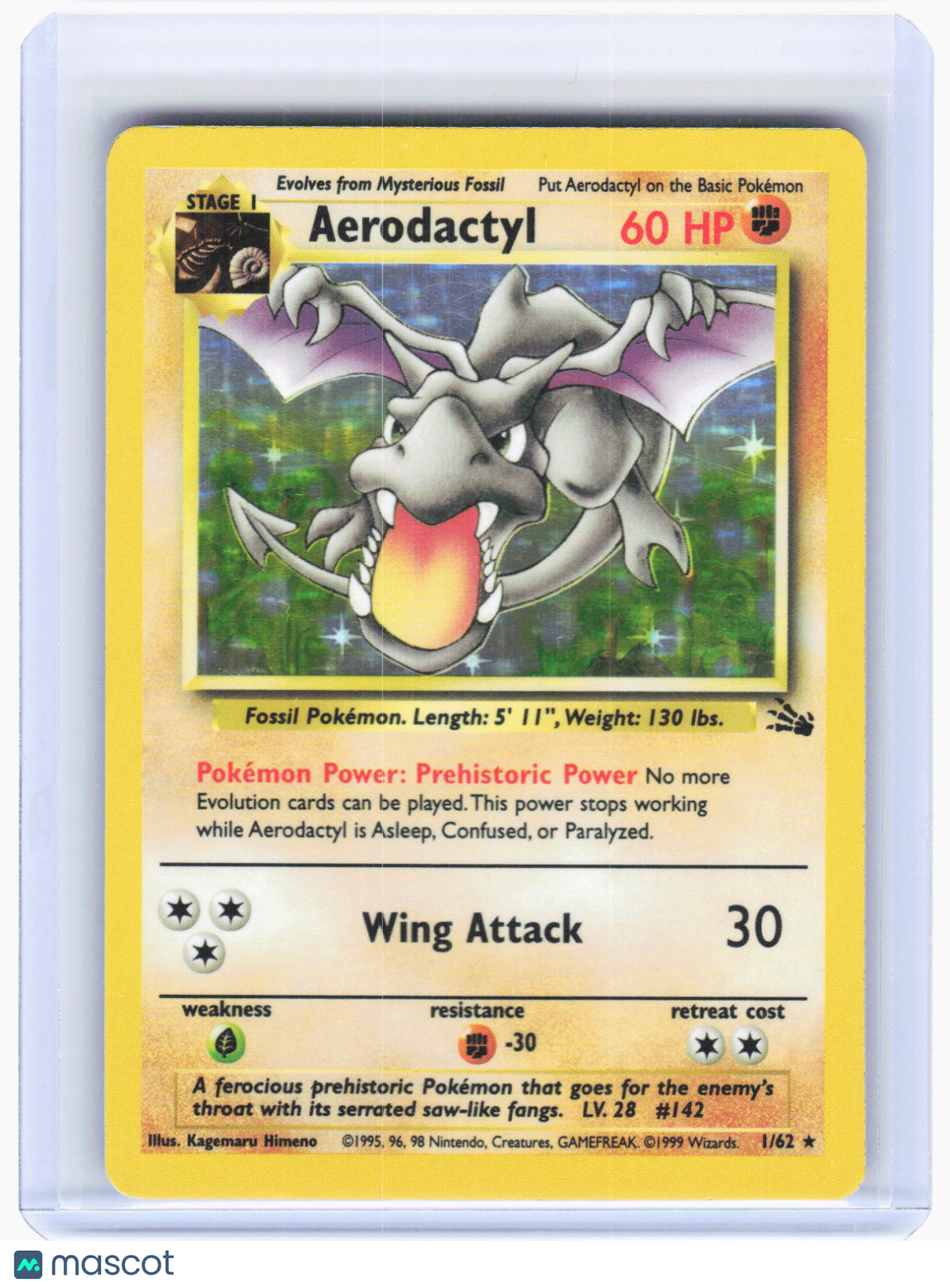 1999 Pokemon—Aerodactyl #1/62 Fossil—Holo Rare Holo (Lightly Played)