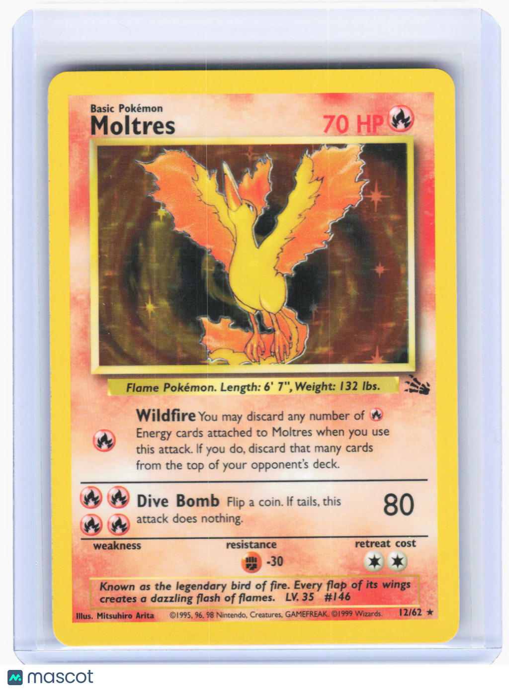 1999 Pokemon—Moltres #12/62 Fossil—Holo Rare Holo (Lightly Played)
